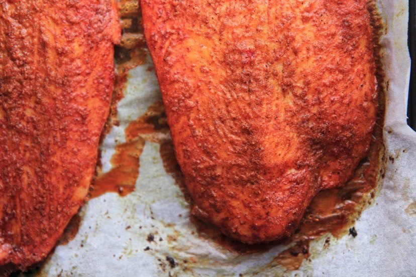 Top down image of the baked fillets.