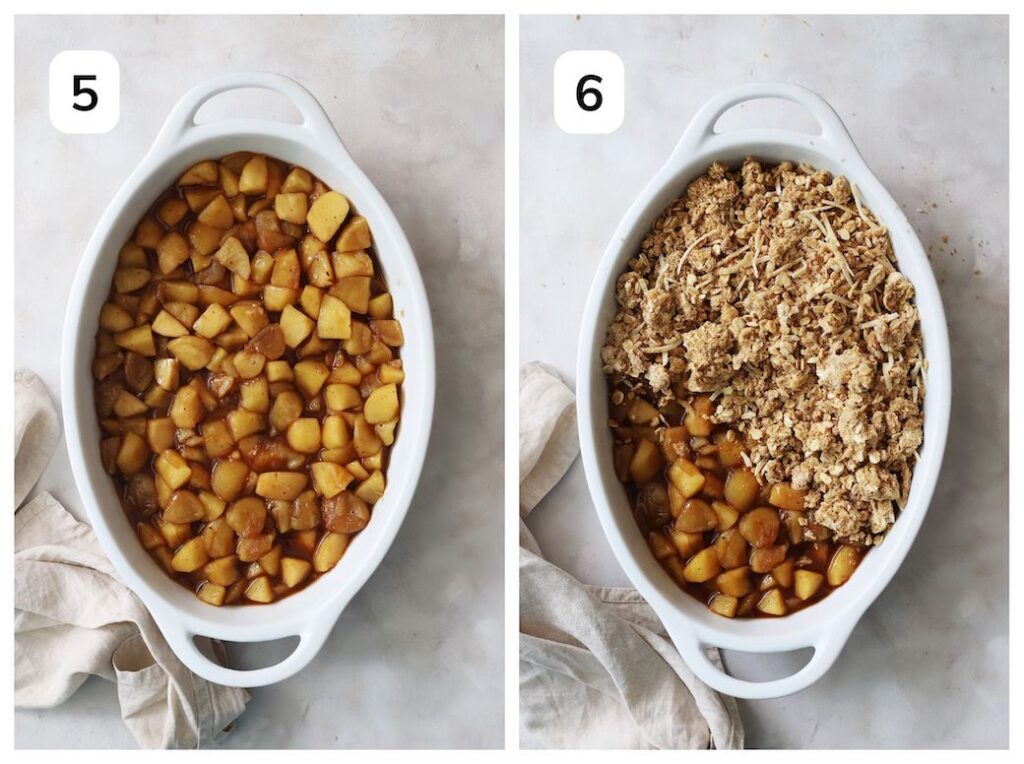 Collage of two images assembling the crumble.