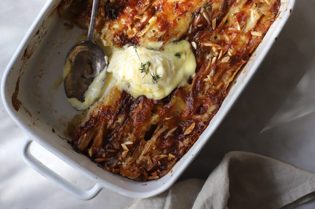 Pear and Camembert Tart with whipped Cream.